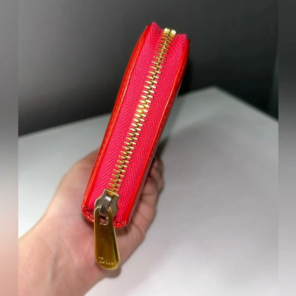 Christian Dior Diorissimo Red Patent Leather Zippy Wallet